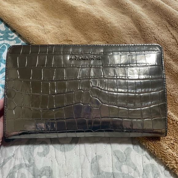 MICHAEL Michael Kors; Metallic Crocodile-Embossed Leather Convertible Handbag - Picture 10 of 17